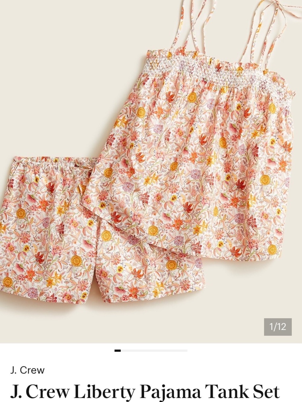 J. Crew Liberty Pajama Tank Set in Liberty Fabric Floral Size L